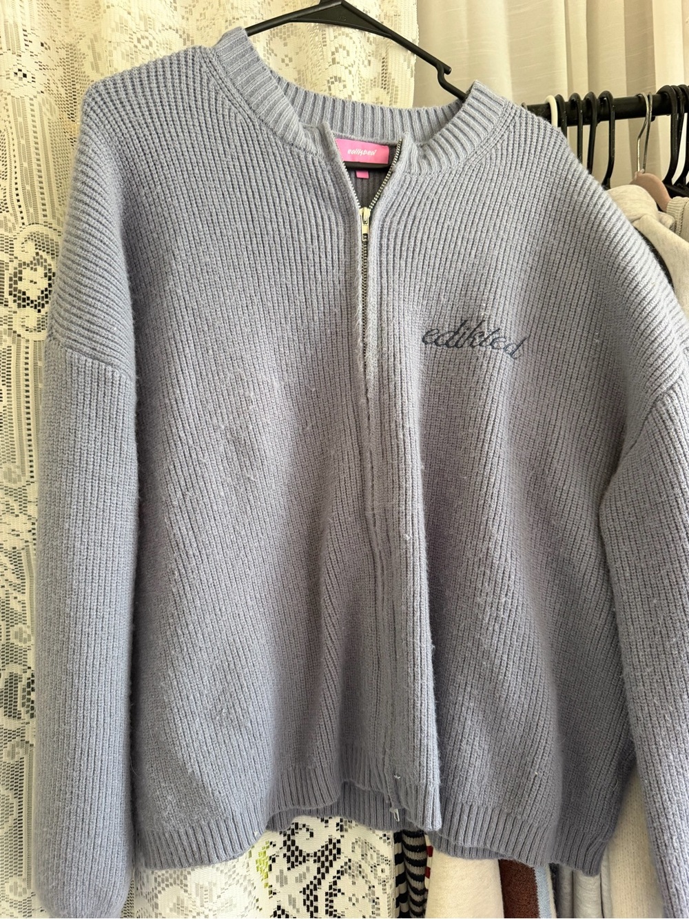 Edikted Light Lavender Ribbed Zip-Front Sweater And Sweatpants